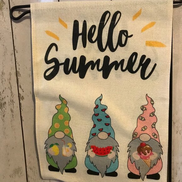 NEW Hello Summer Garden Flag with gnomes and summer treats; lemon, watermelon - Picture 4 of 6
